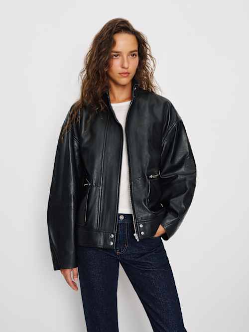 Reformation Veda Harrison Leather Oversized Bomber