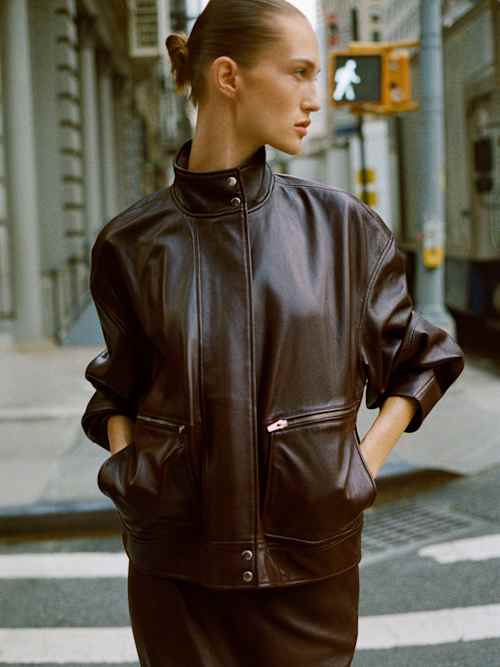 reformation Veda Harrison Leather Oversized Bomber