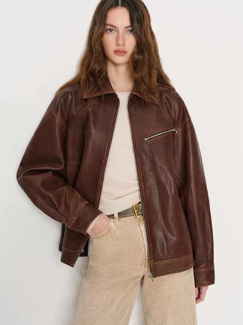 Reformation Veda Marco Leather Oversized Bomber
