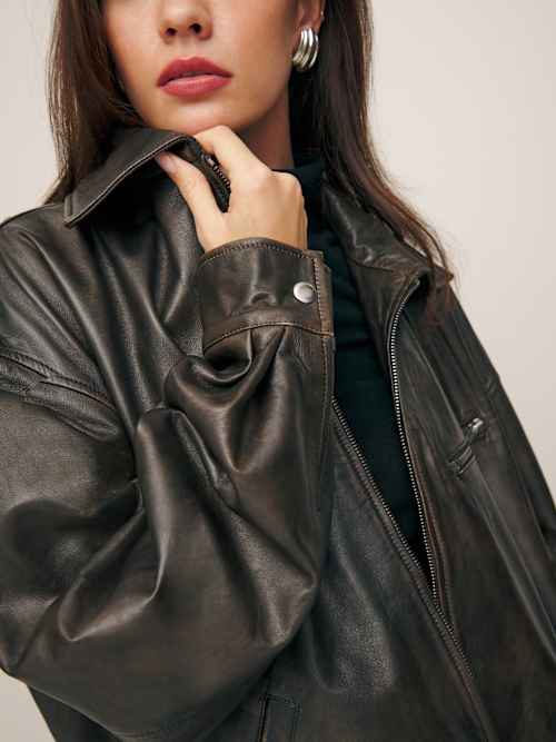 Reformation Veda Marco Leather Oversized Bomber