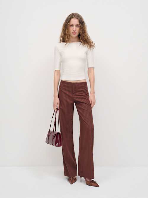 reformation Vida Low Rise Pant Brown Stripe