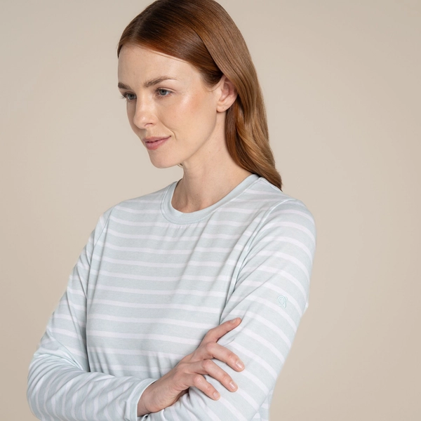 Regatta Craghoppers Women's NosiLife Akona Long Sleeved Top | Nimbus Blue Stripe