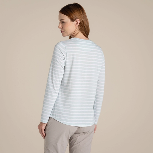 regatta Craghoppers Women's NosiLife Akona Long Sleeved Top | Nimbus Blue Stripe
