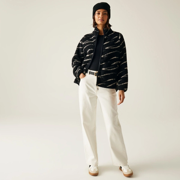 Regatta Women's Frankie Borg Full Zip Fleece | Black Light Vanilla Abstract Print