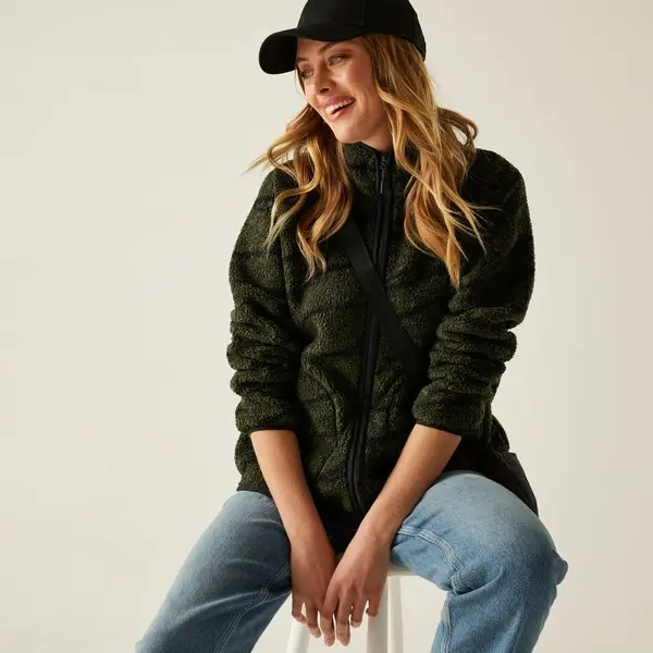 Regatta Women's Frankie Borg Full Zip Fleece | Khaki Black Abstract Print