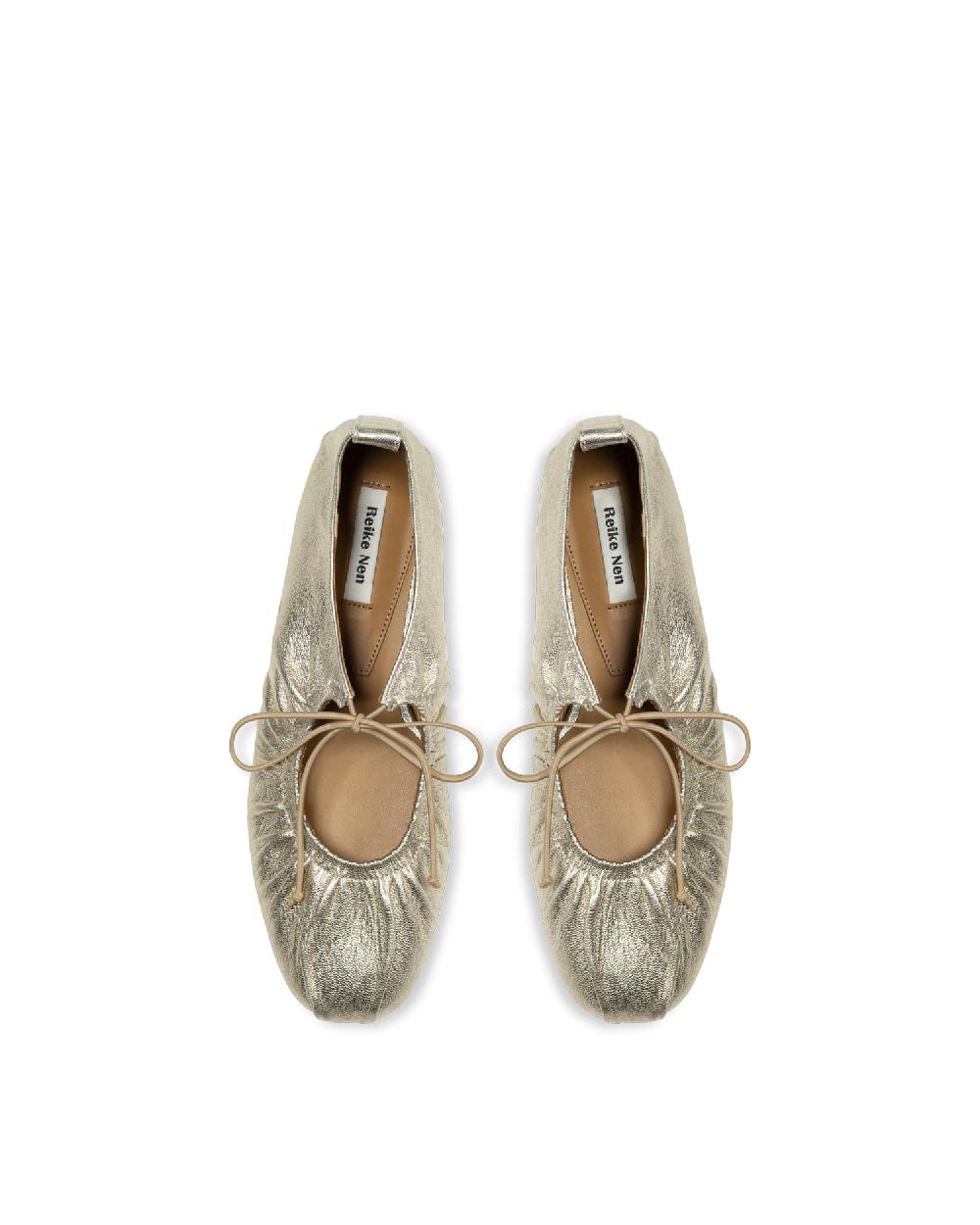 Reike Nen BOW SHIRRING FLATS_GOLD