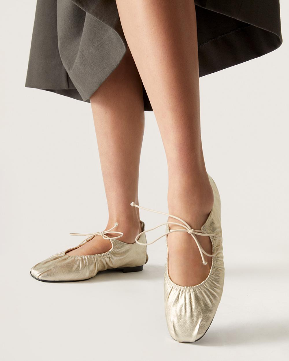 Reike Nen BOW SHIRRING FLATS_GOLD