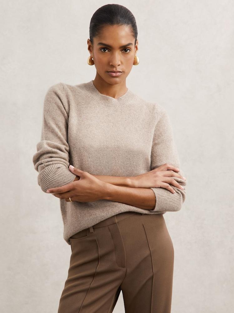 reiss 100% Cashmere Crew-Neck Jumper in Oatmeal Neutral