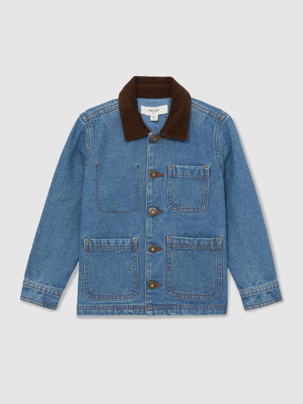 Reiss 13-14 Yrs Corduroy-Collar Denim Jacket In Mid Blue
