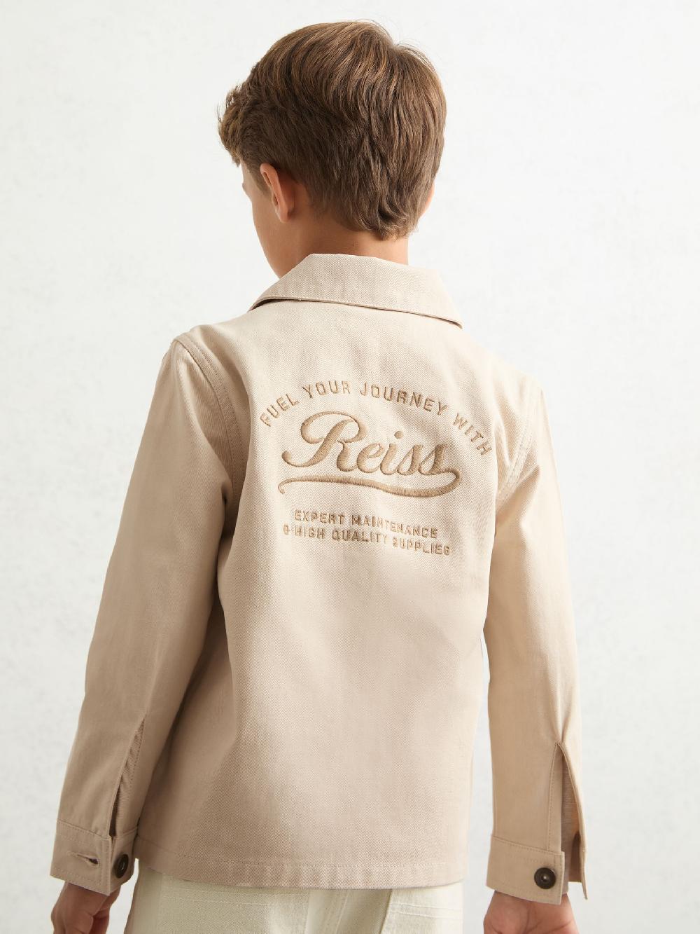 Reiss 13-14 Yrs Denim Motor Cars Overshirt In Off White