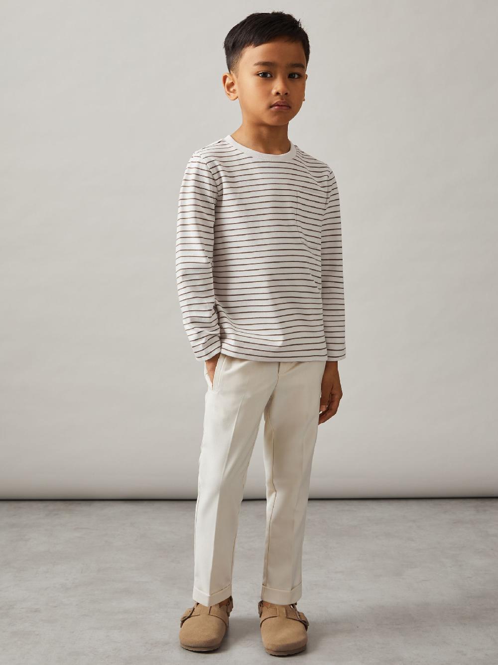 Reiss 13-14 Yrs Stretch-Cotton Stripe T-Shirt In Off White/Camel