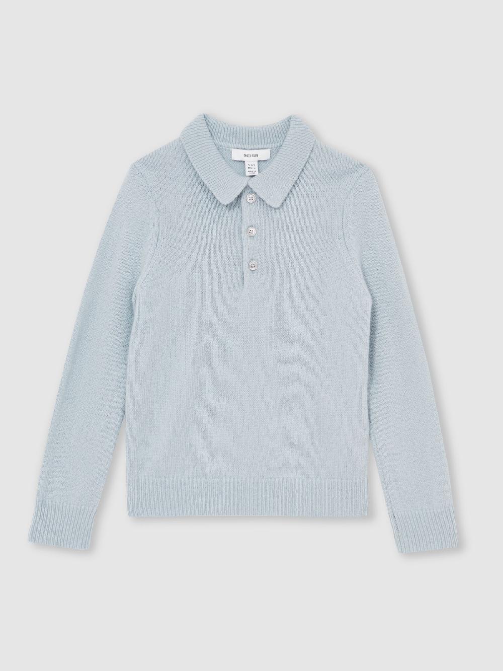 Reiss 13-14 Yrs Wool And Cashmere Polo Jumper In Blue Fog