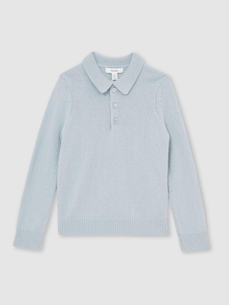 reiss 13-14 yrs Wool And Cashmere Polo Jumper in Blue Fog