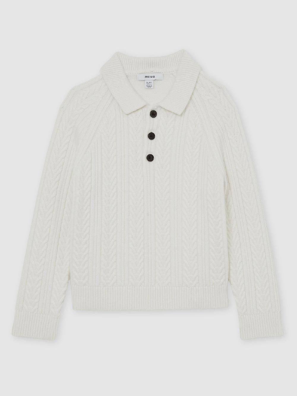 Reiss 3-9 Yrs Cable-Knit Jumper With Wool In Off White