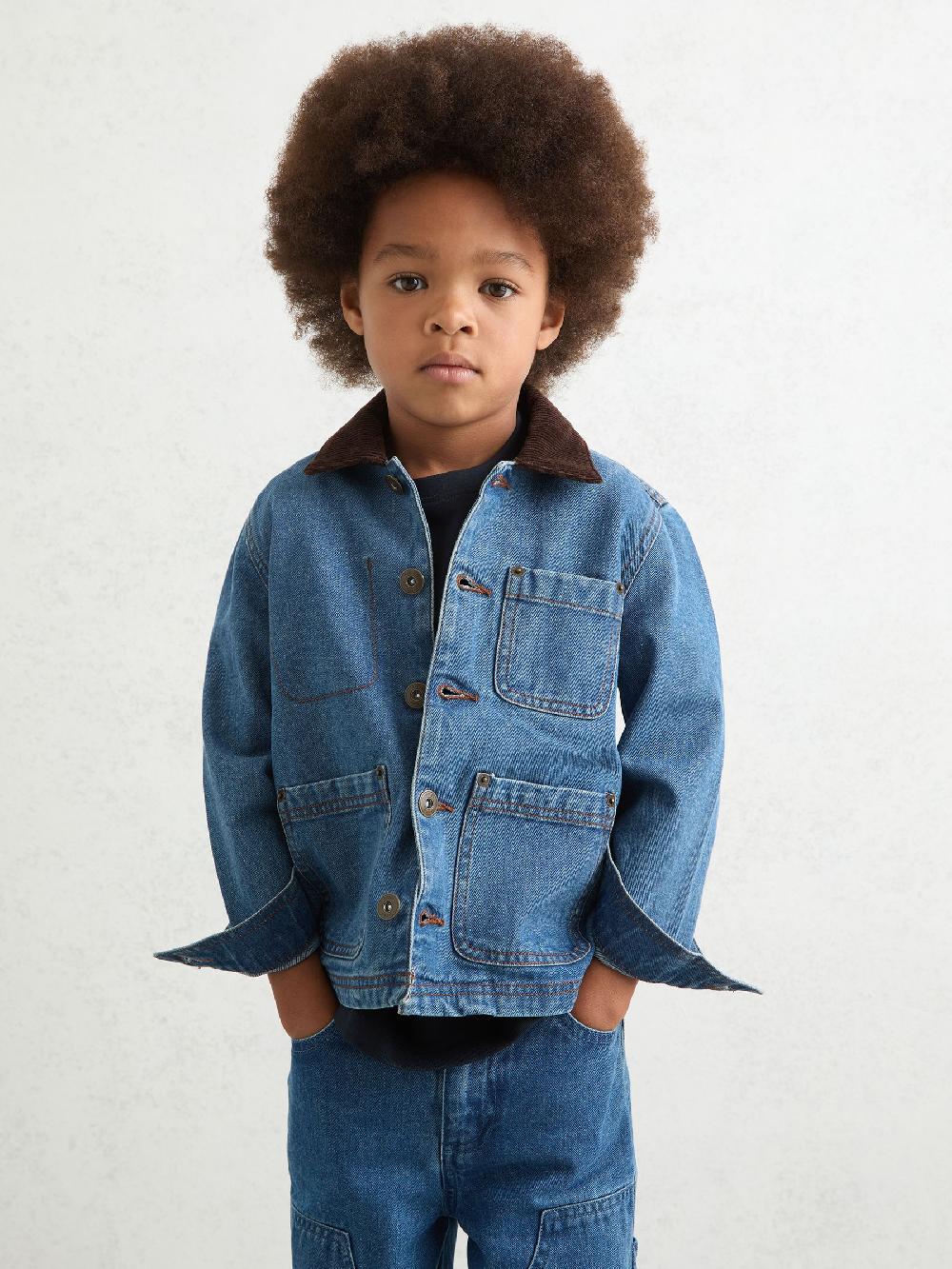 Reiss 3-9 Yrs Corduroy-Collar Denim Jacket In Mid Blue