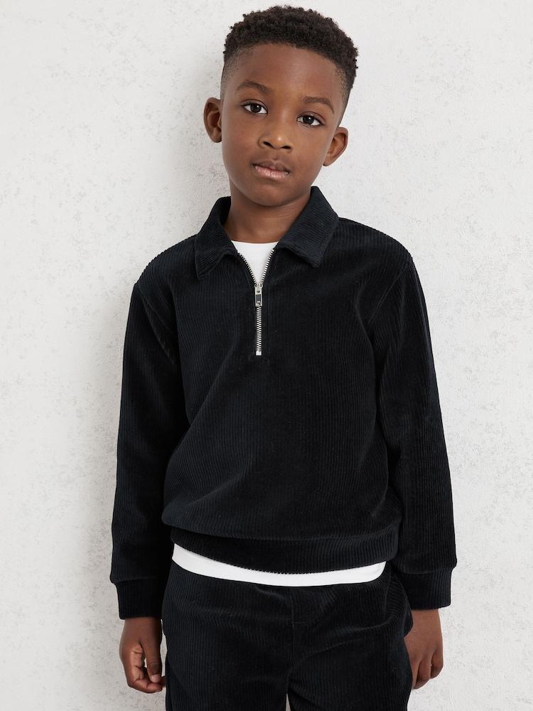 reiss 3-9 yrs Corduroy Half-Zip Polo Shirt in Navy Blue