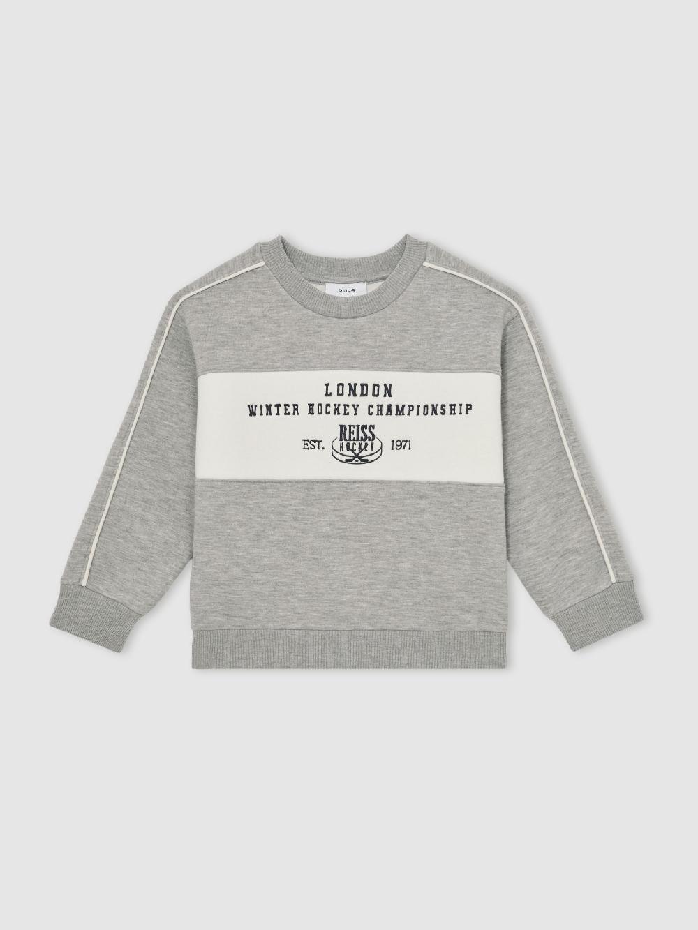 Reiss 3-9 Yrs Cotton-Blend Hockey Sweatshirt With Contrast-Piping In Grey Melange