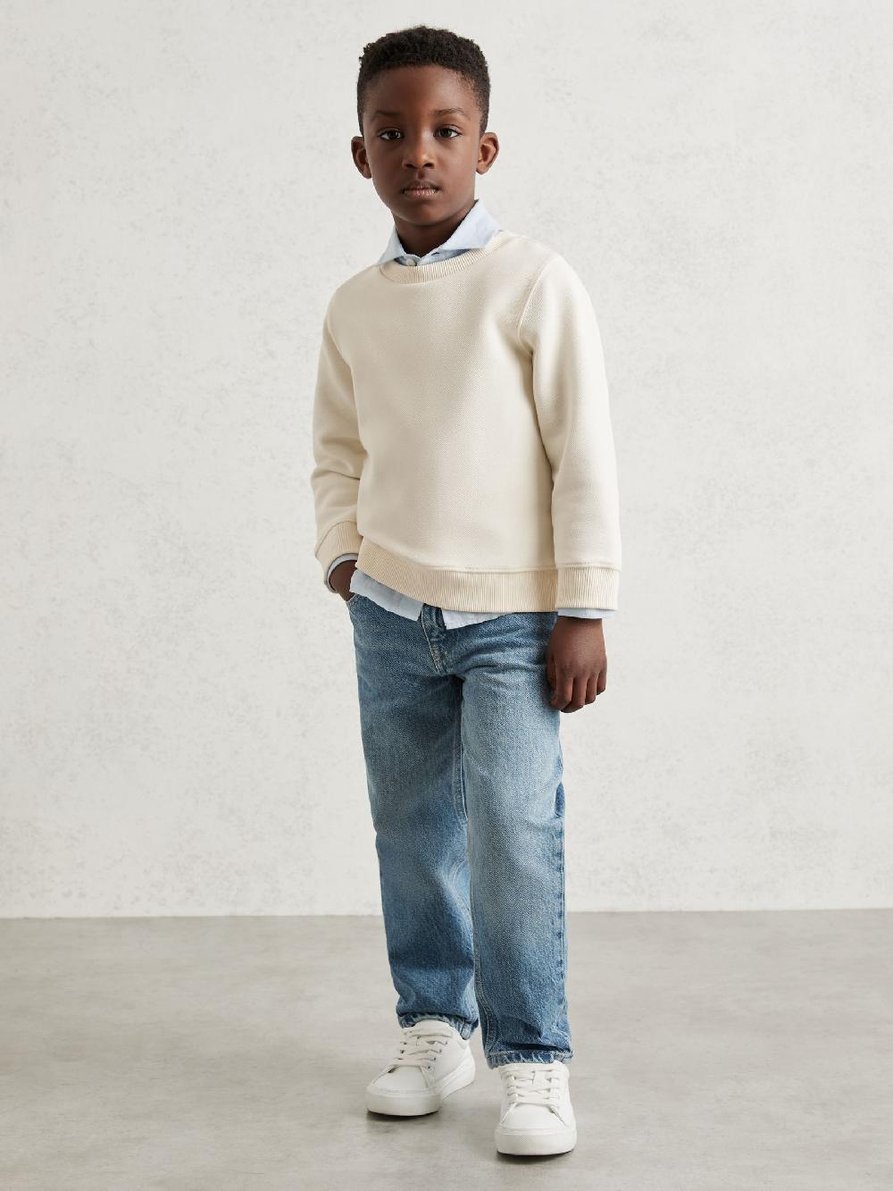 Reiss 3-9 Yrs Cotton-Blend Textured Sweatshirt In Off White