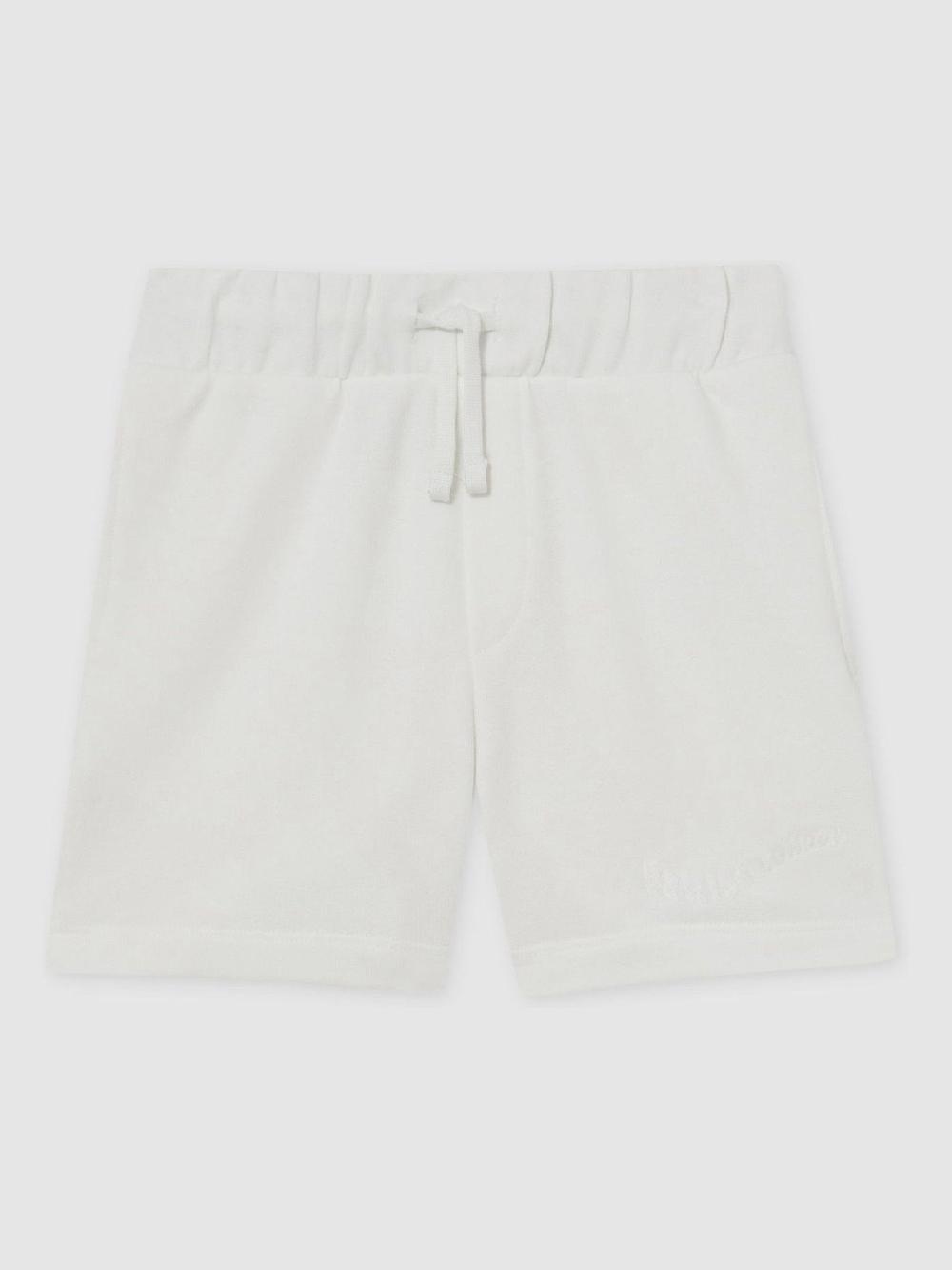 Reiss 3-9 Yrs Cotton Brand-Embroidered Shorts In Off White