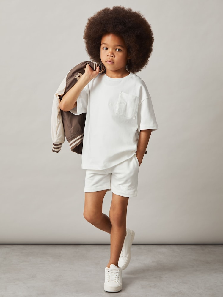 reiss 3-9 yrs Cotton Brand-Embroidered Shorts in Off White