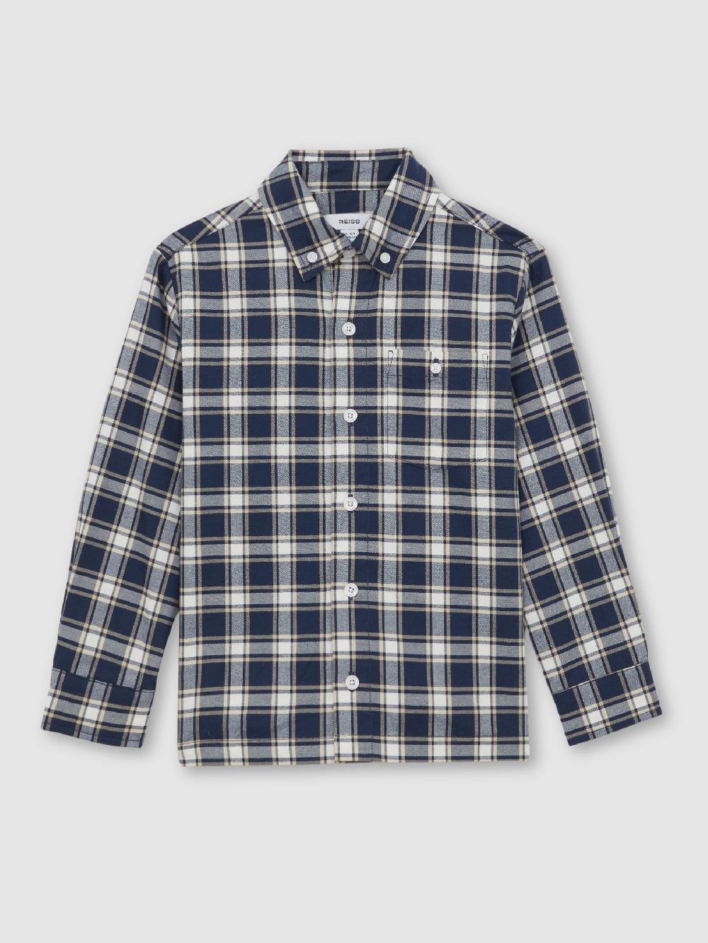 Reiss 3-9 Yrs Cotton Button-Through Check Shirt In Navy Blue