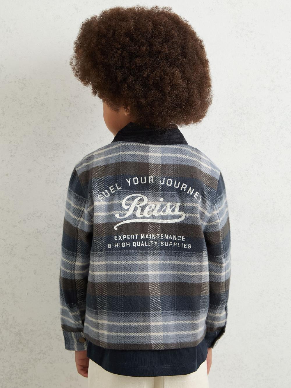 Reiss 3-9 Yrs Cotton Check Motor Cars Overshirt In Blue