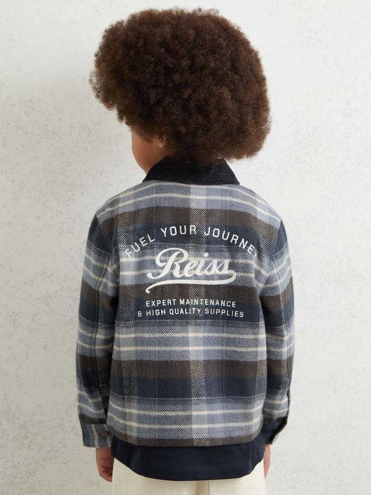 reiss 3-9 yrs Cotton Check Motor Cars Overshirt in Blue