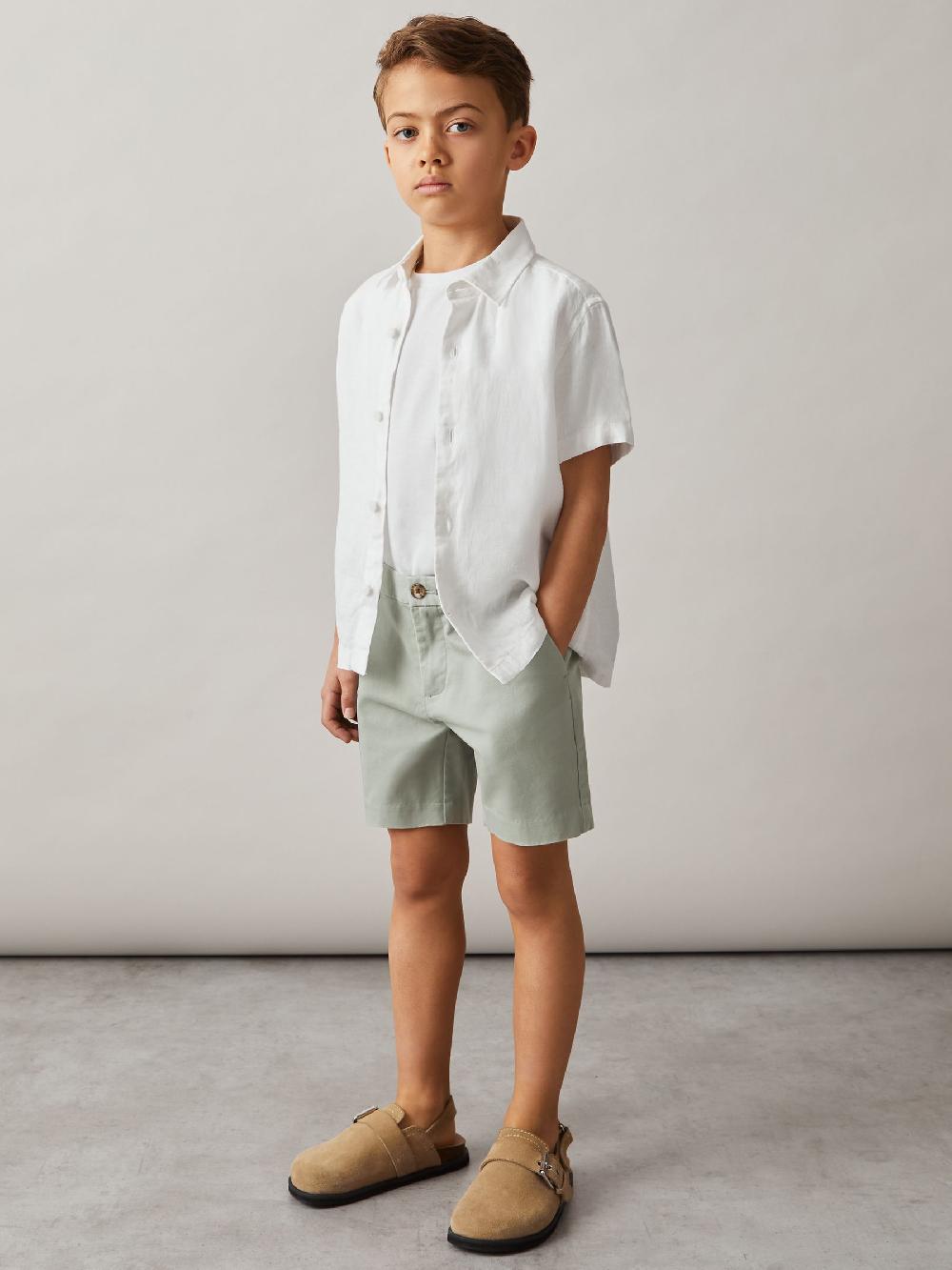 Reiss 3-9 Yrs Cotton Chino Shorts With Stretch In Pistachio