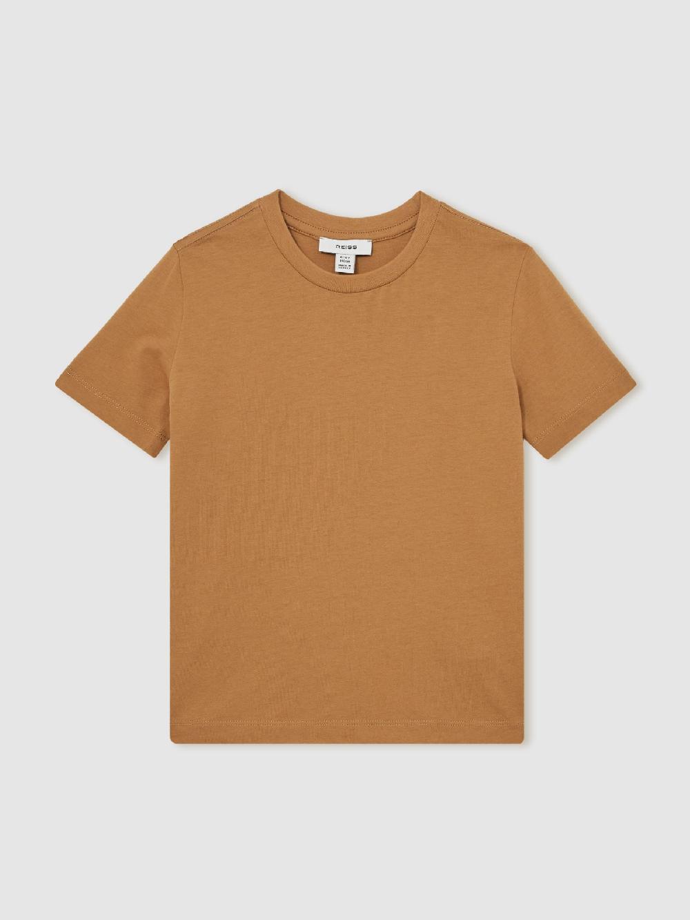 Reiss 3-9 Yrs Cotton Crew-Neck T-Shirt In Tan Brown