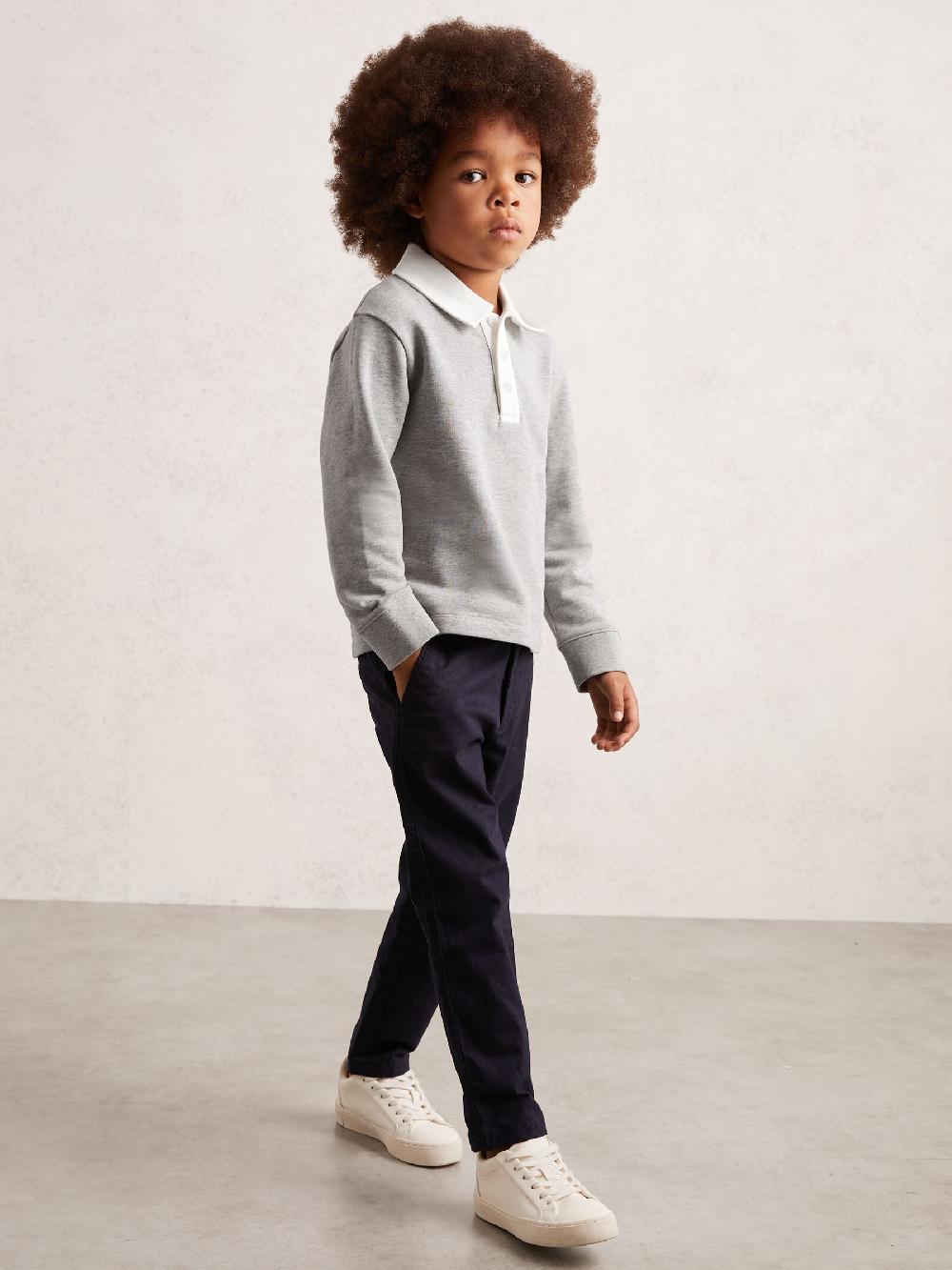 Reiss 3-9 Yrs Cotton Half-Button Rugby Polo Shirt In Grey Marl/White