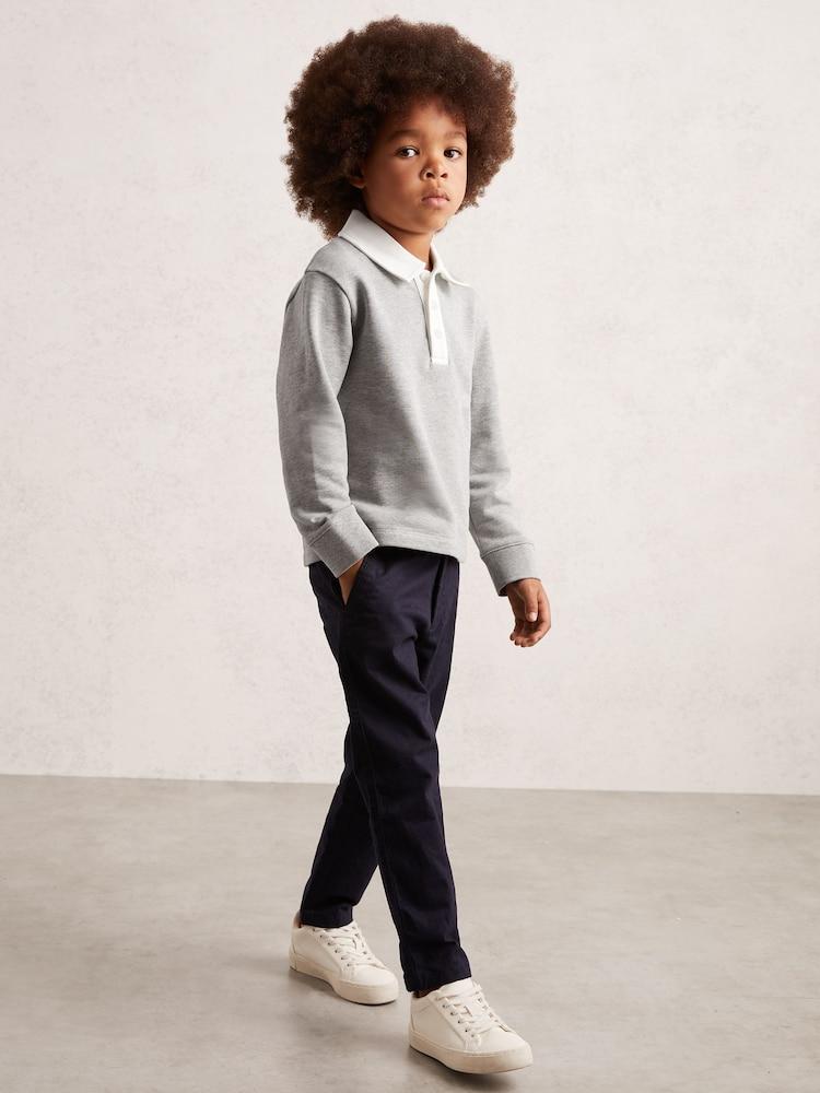 reiss 3-9 yrs Cotton Half-Button Rugby Polo Shirt in Grey Marl/White