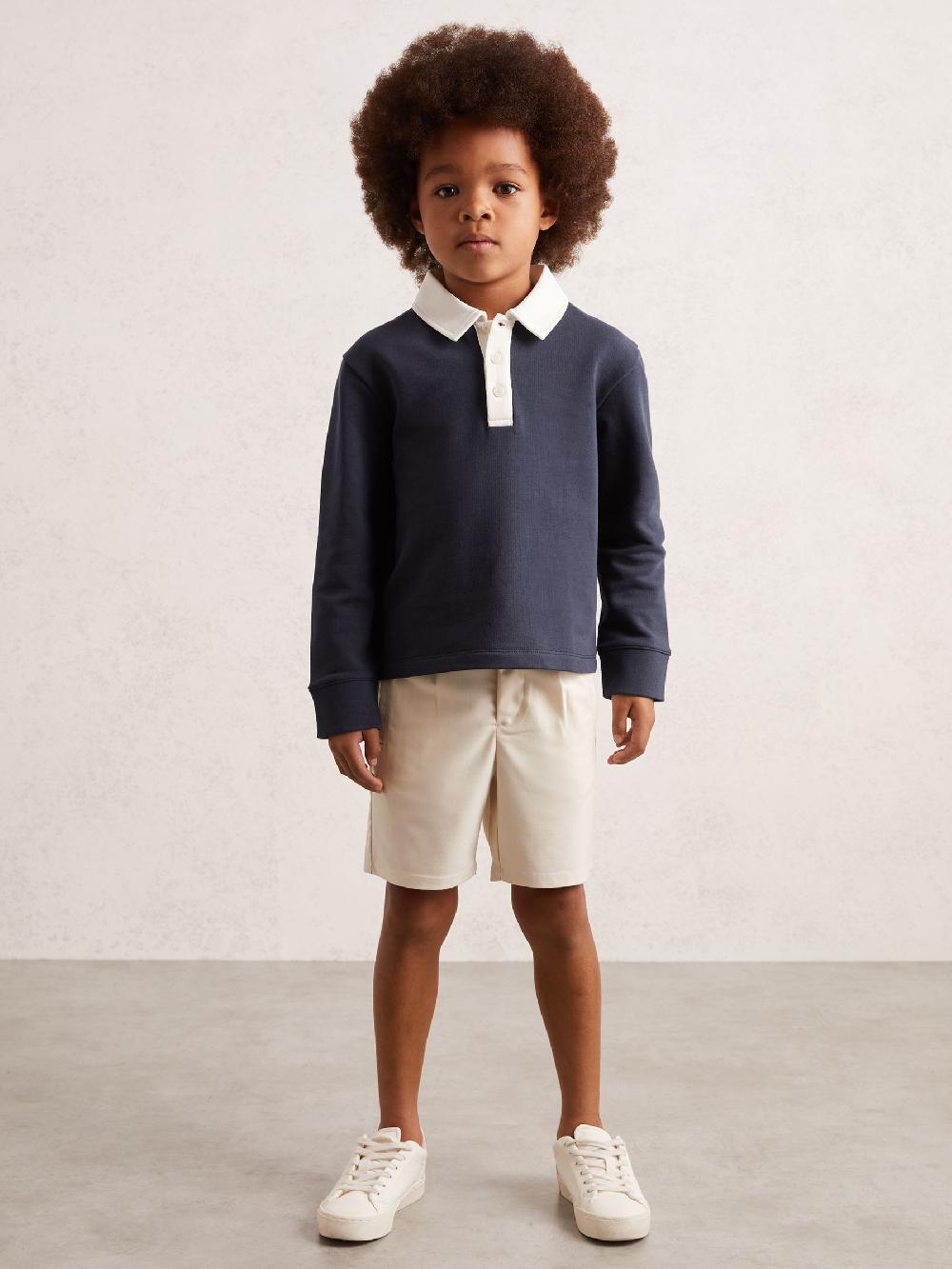 Reiss 3-9 Yrs Cotton Half-Button Rugby Polo Shirt In Navy/White