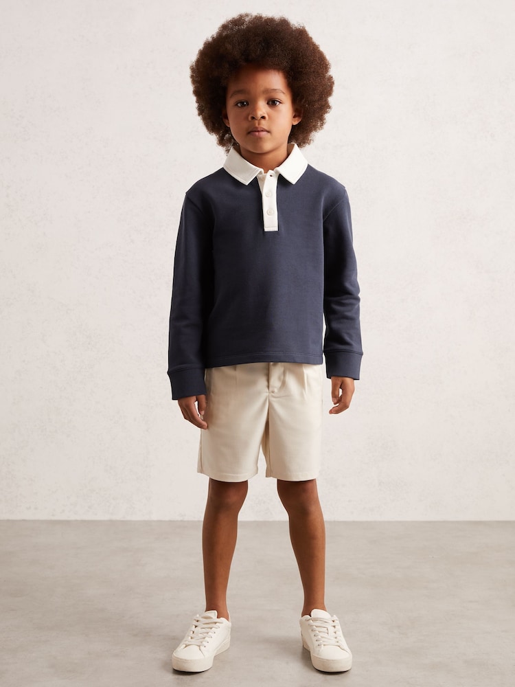 reiss 3-9 yrs Cotton Half-Button Rugby Polo Shirt in Navy/White
