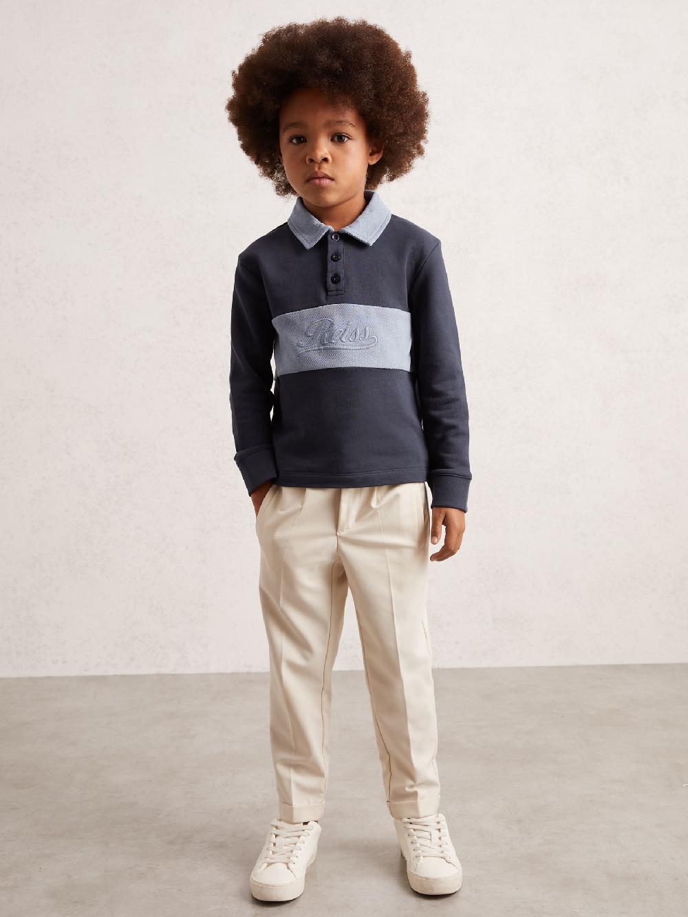 Reiss 3-9 Yrs Cotton Logo-Embroidery Rugby Polo Shirt In Airforce Blue/Navy Blue