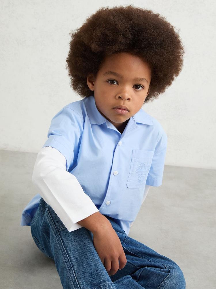 reiss 3-9 yrs Cotton Motor Cars Dual-Sleeve Shirt in Blue/White