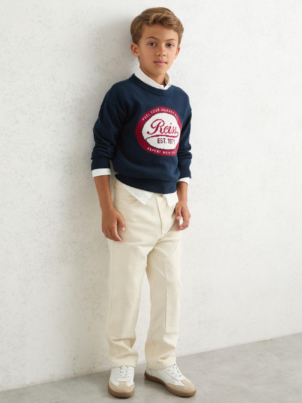 Reiss 3-9 Yrs Cotton Motor Cars Logo Jumper In Navy