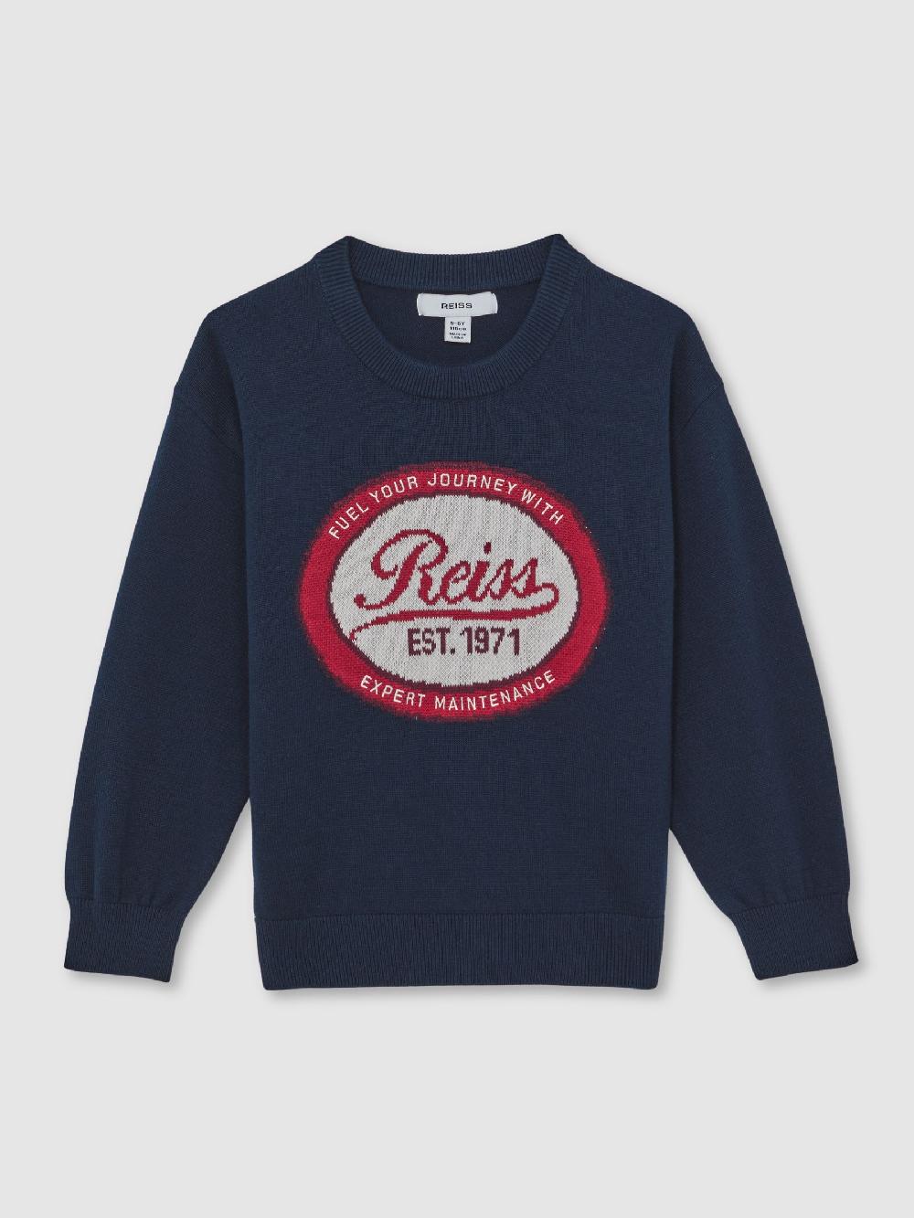 Reiss 3-9 Yrs Cotton Motor Cars Logo Jumper In Navy