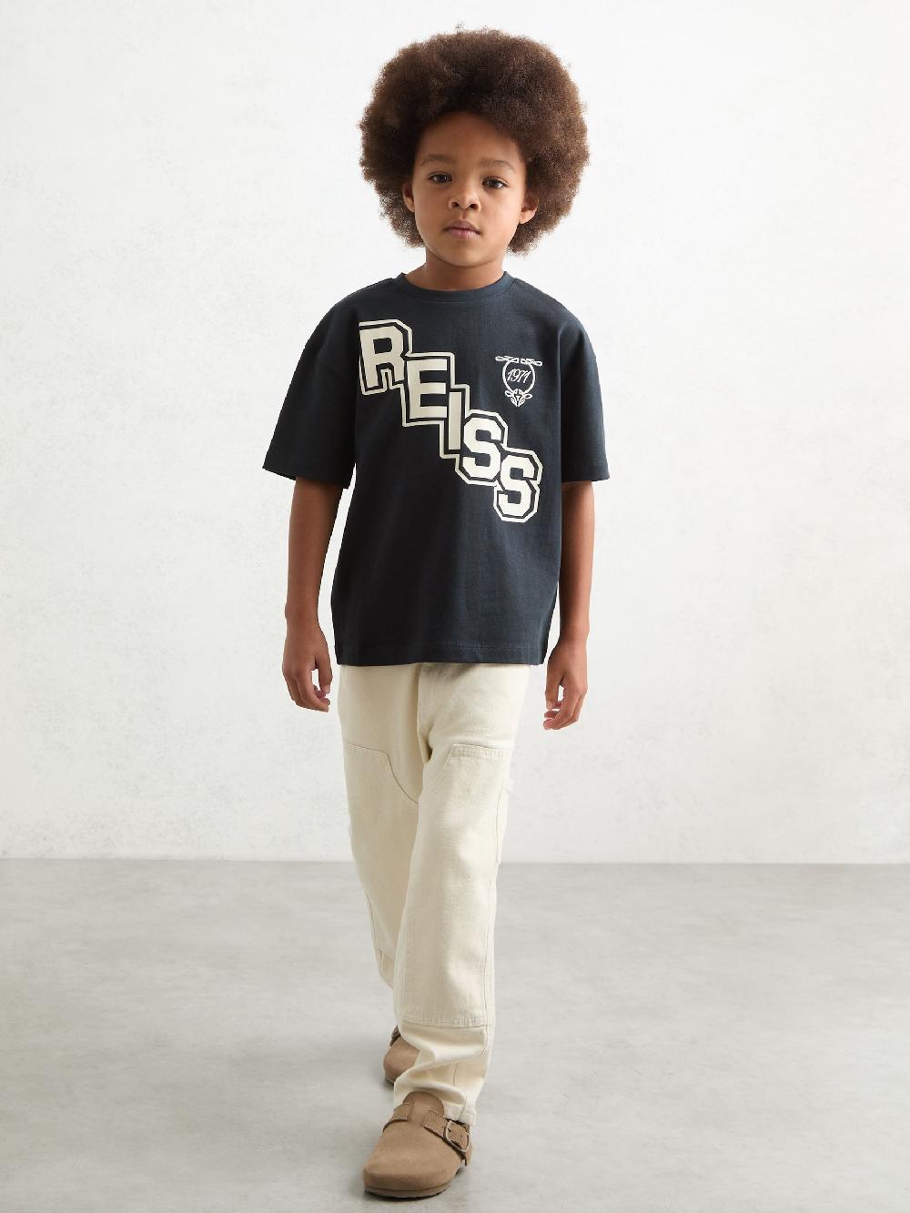 Reiss 3-9 Yrs Cotton Oversized Logo T-Shirt In Navy/White
