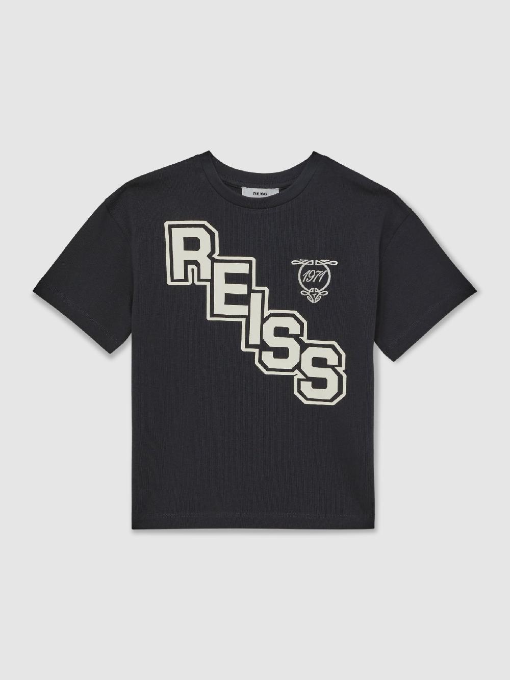 Reiss 3-9 Yrs Cotton Oversized Logo T-Shirt In Navy/White