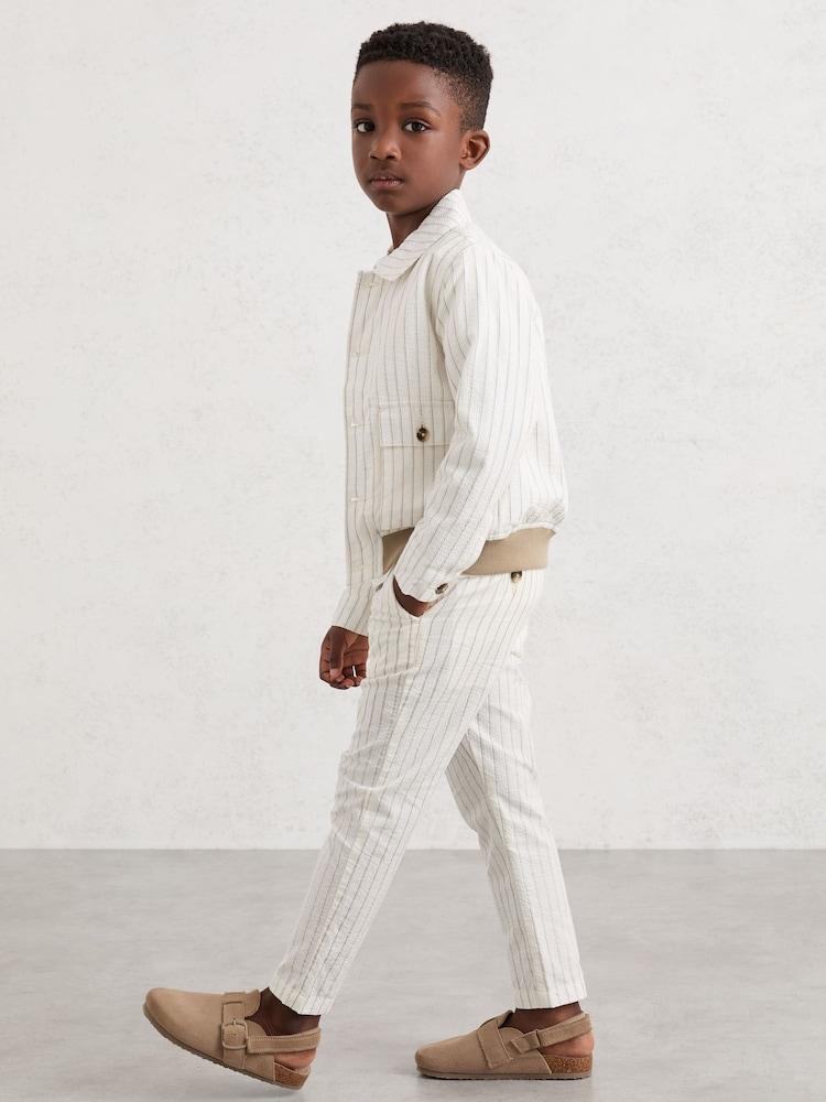reiss 3-9 yrs Cotton Pinstripe Trousers Regular-Fit in Off White/Taupe Brown
