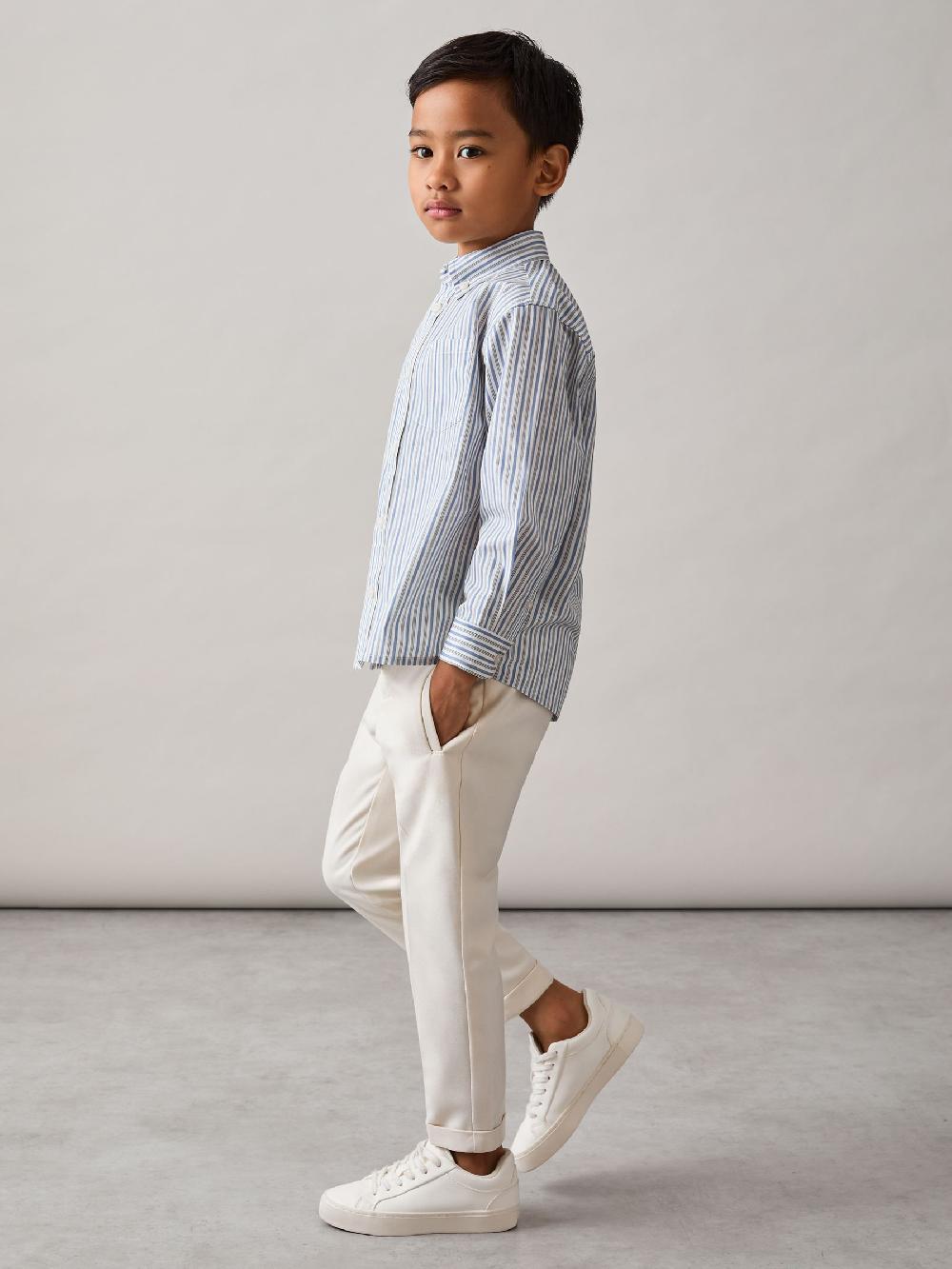 Reiss 3-9 Yrs Cotton-Poplin Striped Oversize Shirt In Blue/White