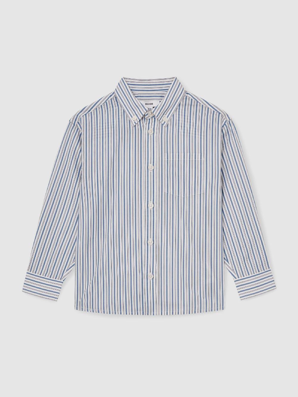 Reiss 3-9 Yrs Cotton-Poplin Striped Oversize Shirt In Blue/White