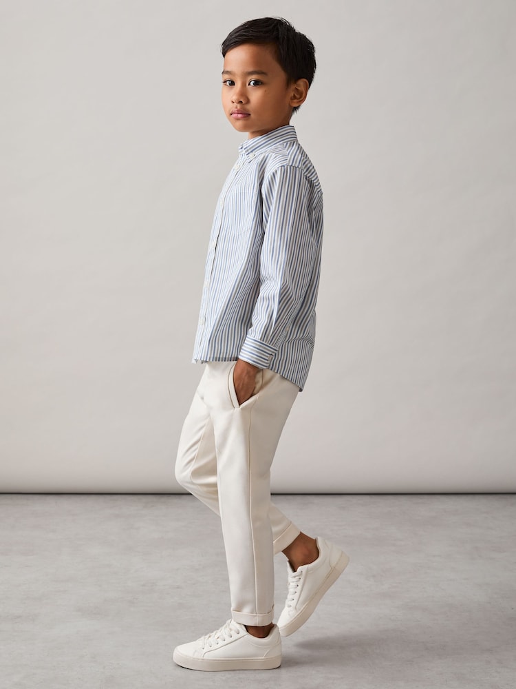 reiss 3-9 yrs Cotton-Poplin Striped Oversize Shirt in Blue/White