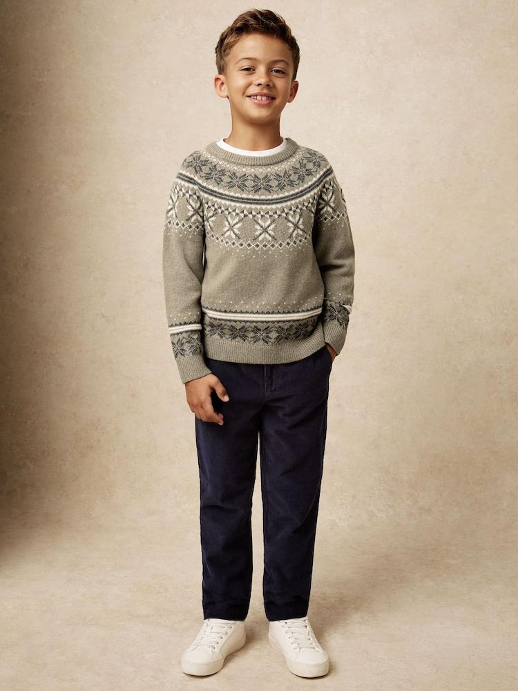 reiss 3-9 yrs Fair Isle Crew-Neck Jumper with Wool in Sage Green
