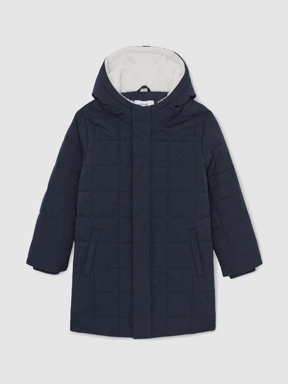 Reiss 3-9 Yrs Fleece-Trim Hooded Puffer Jacket In Navy