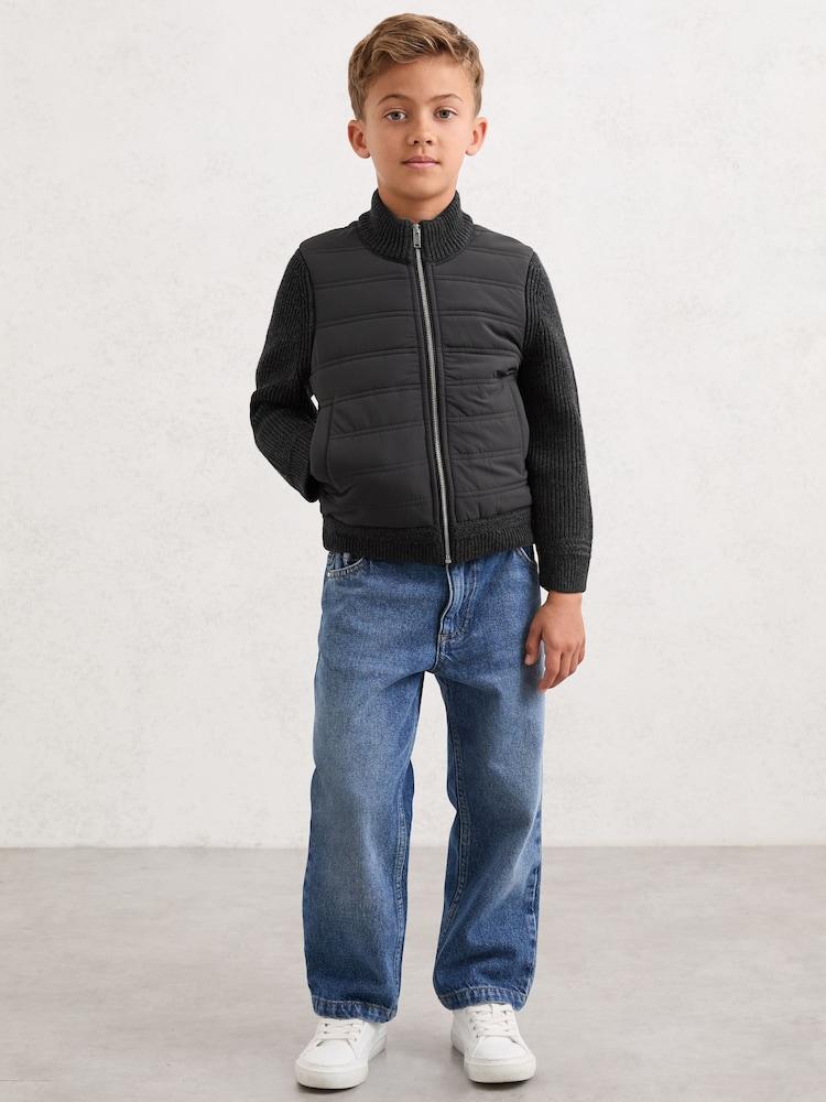 reiss 3-9 yrs Hybrid Quilt and Knit Zip-Through Jacket in Charcoal Melange