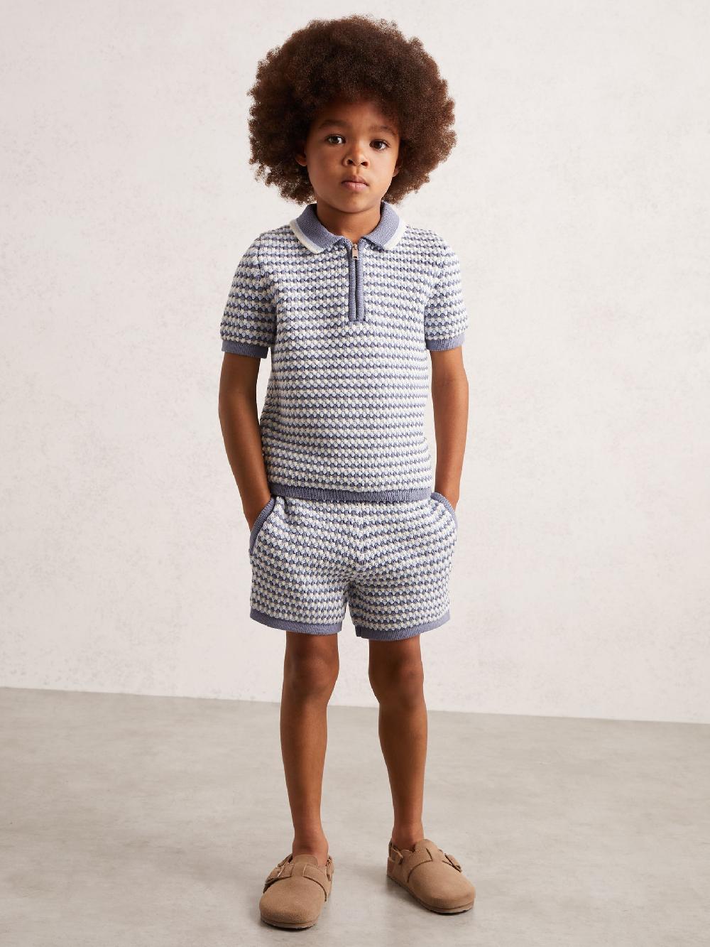 Reiss 3-9 Yrs Knitted Stripe Half-Zip Polo Shirt In Blue/White