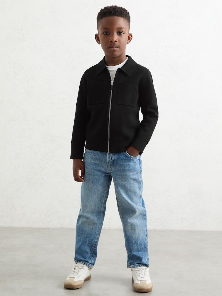 reiss 3-9 yrs Knitted Zip-Through Cardigan in Black