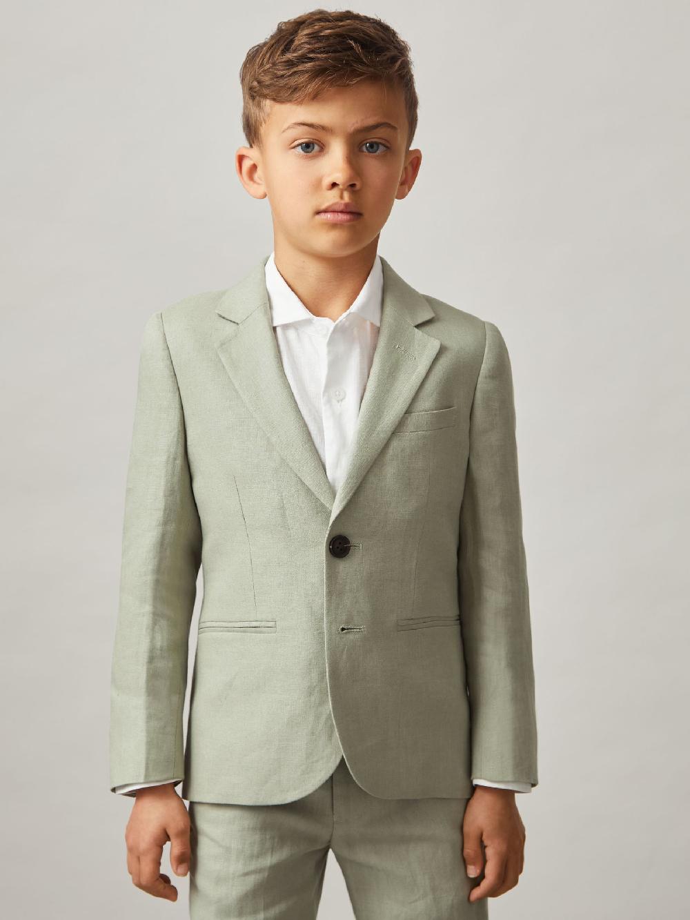 Reiss 3-9 Yrs Linen Single Breasted Blazer In Apple