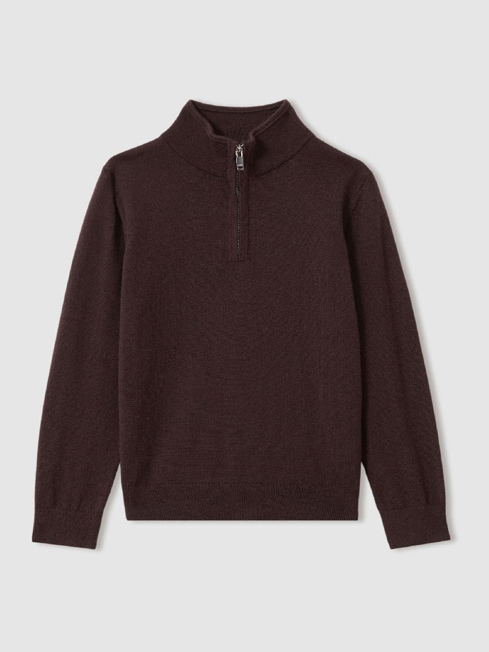 Reiss 3-9 Yrs Merino Wool Half-Zip Funnel Neck Jumper In Dark Bordeaux